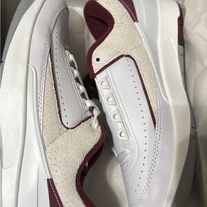 White and Burgundy Jordan 2 Sneakers
